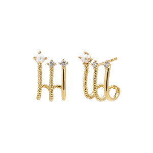 14K Gold Triple Pearl Graduated Cage Stud Earring 14K - Adina Eden's Jewels