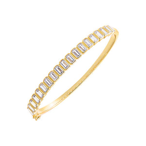 Gold Colored Baguette CZ Bezel Tennis Bangle - Adina Eden's Jewels