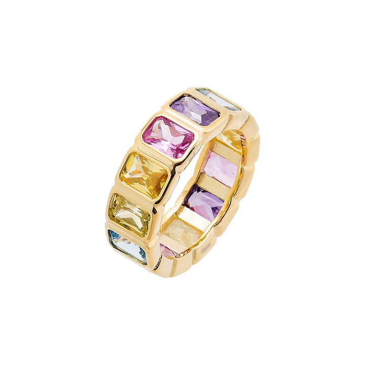 Multi-Color / 6 Colored Bezel Baguette Eternity Ring - Adina Eden's Jewels