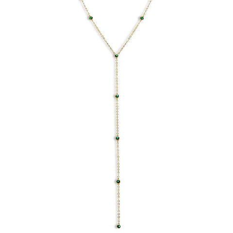 CZ Bezel Station Lariat Necklace Adina Eden Emerald Green