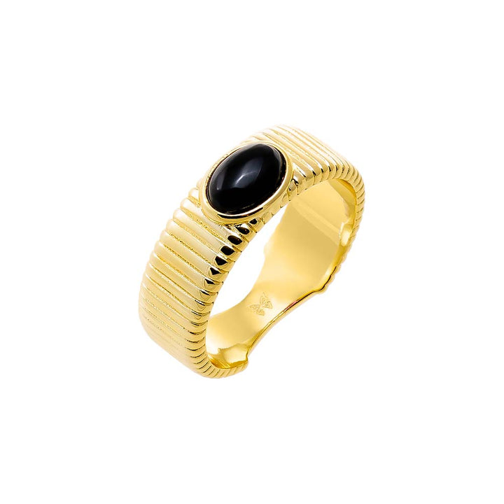 Onyx / 7 Colored Stone Ridged Band Ring - Adina Eden's Jewels