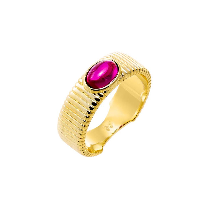 Ruby Red / 7 Colored Stone Ridged Band Ring - Adina Eden's Jewels