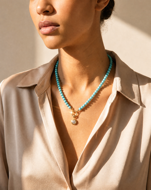 Colored Natural Stone Beaded /CZ Oval Bezel Charm Necklace