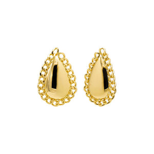 Gold Cuban Chain Brushed Teardrop Stud Earring - Adina Eden's Jewels