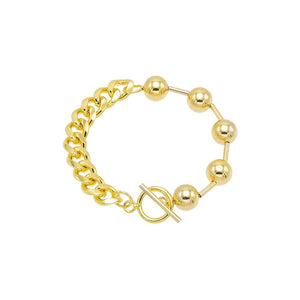 Gold Cuban Chain X Ball Toggle Bracelet - Adina Eden's Jewels