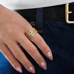 CZ Bezel X Pave Four Row Cocktail Ring - Adina Eden's Jewels