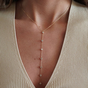 Diamond Scattered Drop Lariat Necklace 14K - Adina Eden's Jewels