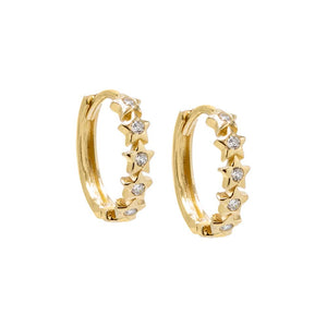 14K Gold / 3 MM X 12MM / Pair Dainty CZ Star Huggie Earring 14K - Adina Eden's Jewels