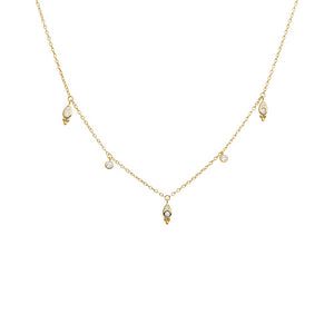 Gold Dangling CZ Charms Bezel Necklace - Adina Eden's Jewels