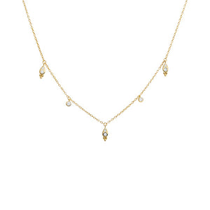 Gold Dangling CZ Charms Bezel Necklace - Adina Eden's Jewels