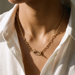 Delicate Pavé Oval Toggle Necklace - Adina Eden's Jewels