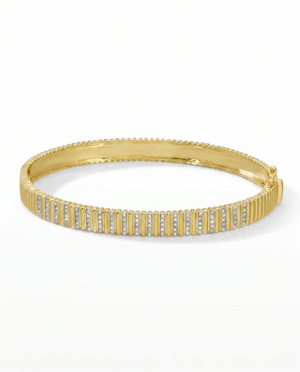 14K Gold Diamond Pave Ridged Bangle Bracelet 14K - Adina Eden's Jewels