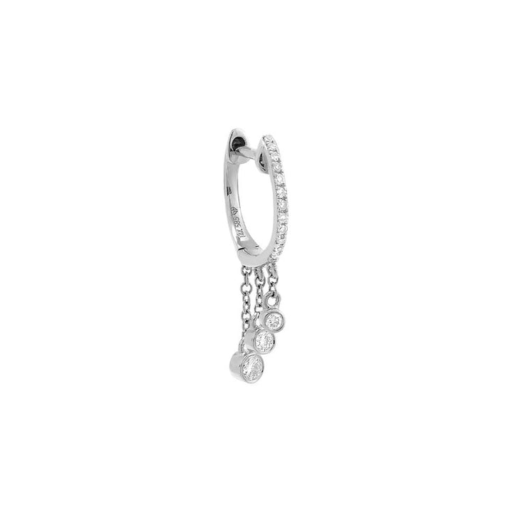 14K White Gold / Single Diamond Bezel Dangling Huggie Earring 14K - Adina Eden's Jewels