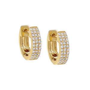 14K Gold / Pair Diamond Triple Row Huggie Earring 14K - Adina Eden's Jewels