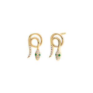 14K Gold Diamond & Emerald Loop Snake Stud Earring 14K - Adina Eden's Jewels