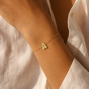 Diamond Pave Outlined Bubble Initial Bracelet 14K - Adina Eden's Jewels