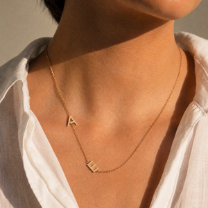 Diamond Pave Sideway Double Initial Necklace 14K