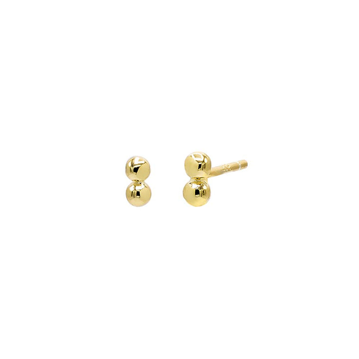 Gold / Pair Double Beaded Bar Stud Earring - Adina Eden's Jewels
