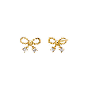14K Gold / Pair Double CZ Bow Tie Stud Earring 14K - Adina Eden's Jewels