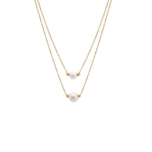 14K Gold Double Pearl Pendant Chain Necklace 14K - Adina Eden's Jewels