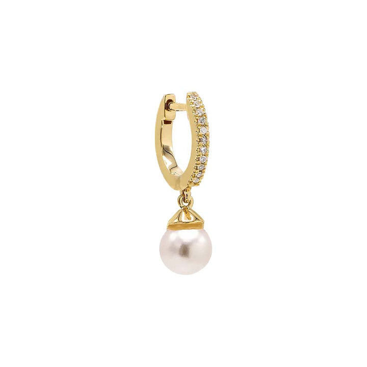 14K Gold / Single Tiny Dangling Pearl Diamond Huggie Earring 14K - Adina Eden's Jewels
