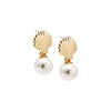 Gold Solid Shell Dangling Pearl Drop Stud Earring - Adina Eden's Jewels