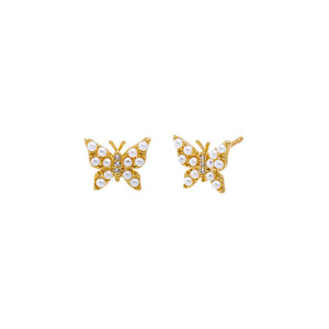 Pearl White Mini Pearl Butterfly Stud Earring - Adina Eden's Jewels