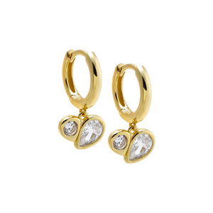 Gold Double Pear CZ Drop Huggie Earring - Adina Eden's Jewels