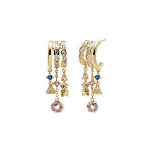 Multi-Color Multi Charm Crystal Chain Drop Earring - Adina Eden's Jewels