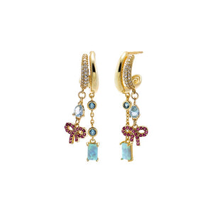 Multi-Color Multi Charm Bow Drop Earring - Adina Eden's Jewels