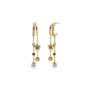 Multi Charm Pearl Drop Earring
