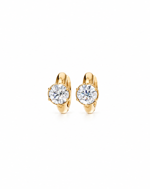 14K Gold Lab Grown Diamond Dainty Round Huggie Earring 14K - Adina Eden's Jewels