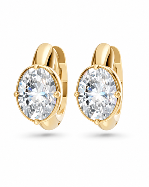 14K Gold Lab Grown Diamond Dainty Oval Huggie Earring 14K - Adina Eden's Jewels