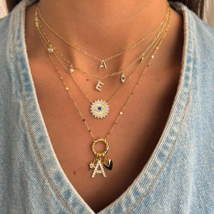Pave Initial & Charms Paperclip Necklace - Adina Eden's Jewels