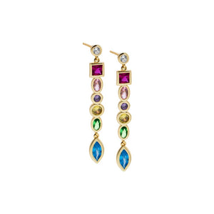 Rainbow Multi CZ Bezel Dangle Stud Earring