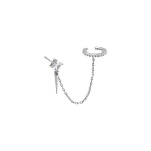 Silver CZ Princess Spike Dangle Chain Stud/Ear Cuff Earring - Adina Eden's Jewels