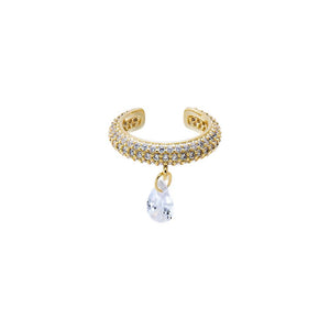 Gold Pave Eternity Floating Pear Ear Cuff - Adina Eden's Jewels