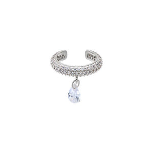 Silver Pave Eternity Floating Pear Ear Cuff - Adina Eden's Jewels