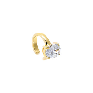 Gold Solid Gold CZ Floating Oval Ear Cuff - Adina Eden's Jewels