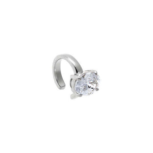 Silver Solid Gold CZ Floating Oval Ear Cuff - Adina Eden's Jewels