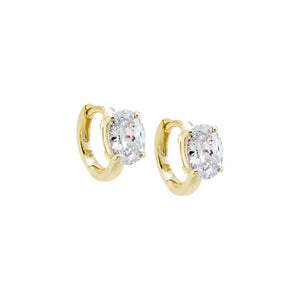 Gold CZ Oval Solitaire Prong Set Huggie Earring - Adina Eden's Jewels