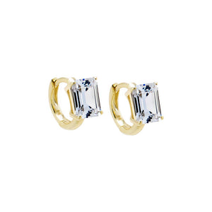 Gold CZ Emerald Solitaire Prong Set Huggie Earring - Adina Eden's Jewels
