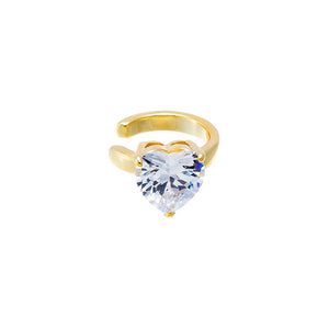 Gold Solid Gold CZ Floating Heart Ear Cuff - Adina Eden's Jewels