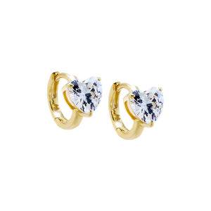 Gold CZ Heart Solitaire Prong Set Huggie Earring - Adina Eden's Jewels