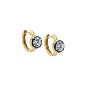 14K Gold / 1.5CT Lab Grown Diamond Round Encased Huggie Earring 14K - Adina Eden's Jewels