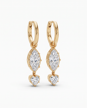 Gold Lab Grown Diamond Marquise/Heart Drop Huggie Earring - Adina Eden's Jewels