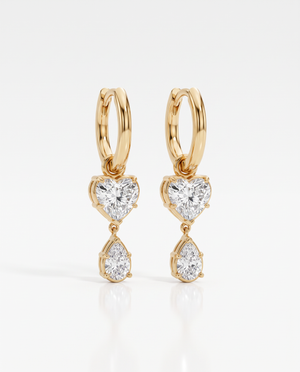 Gold Lab Grown Diamond Heart/Pear Drop Huggie Earring - Adina Eden's Jewels