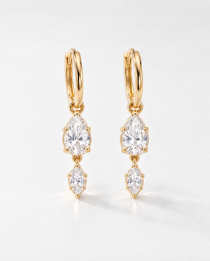 Gold Lab Grown Diamond Pear/Marquise Drop Huggie Earring - Adina Eden's Jewels