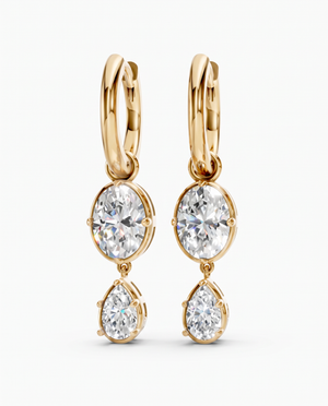Gold Lab Grown Diamond Oval /Pear Drop Huggie Earring - Adina Eden's Jewels