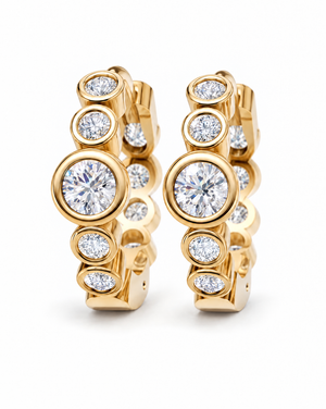 Gold Lab Grown Diamond Graduated Round Bezel Huggie Earring - Adina Eden's Jewels